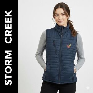 Storm Creek Women's Navy Blue Quilted Puff Zip Up Jacket High CollarSize Medium
